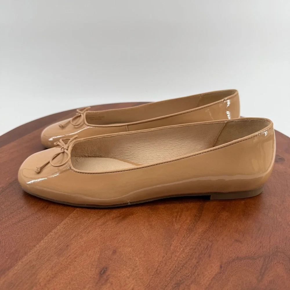 Jack Rogers Womens 9M Nude Patent Leather Square Toe Ballet Flats Bow Accent